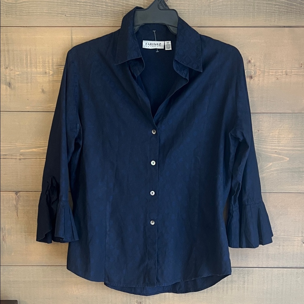 Farinaz Taghavi Navy Blue Button Down Shirt for Women in size 14